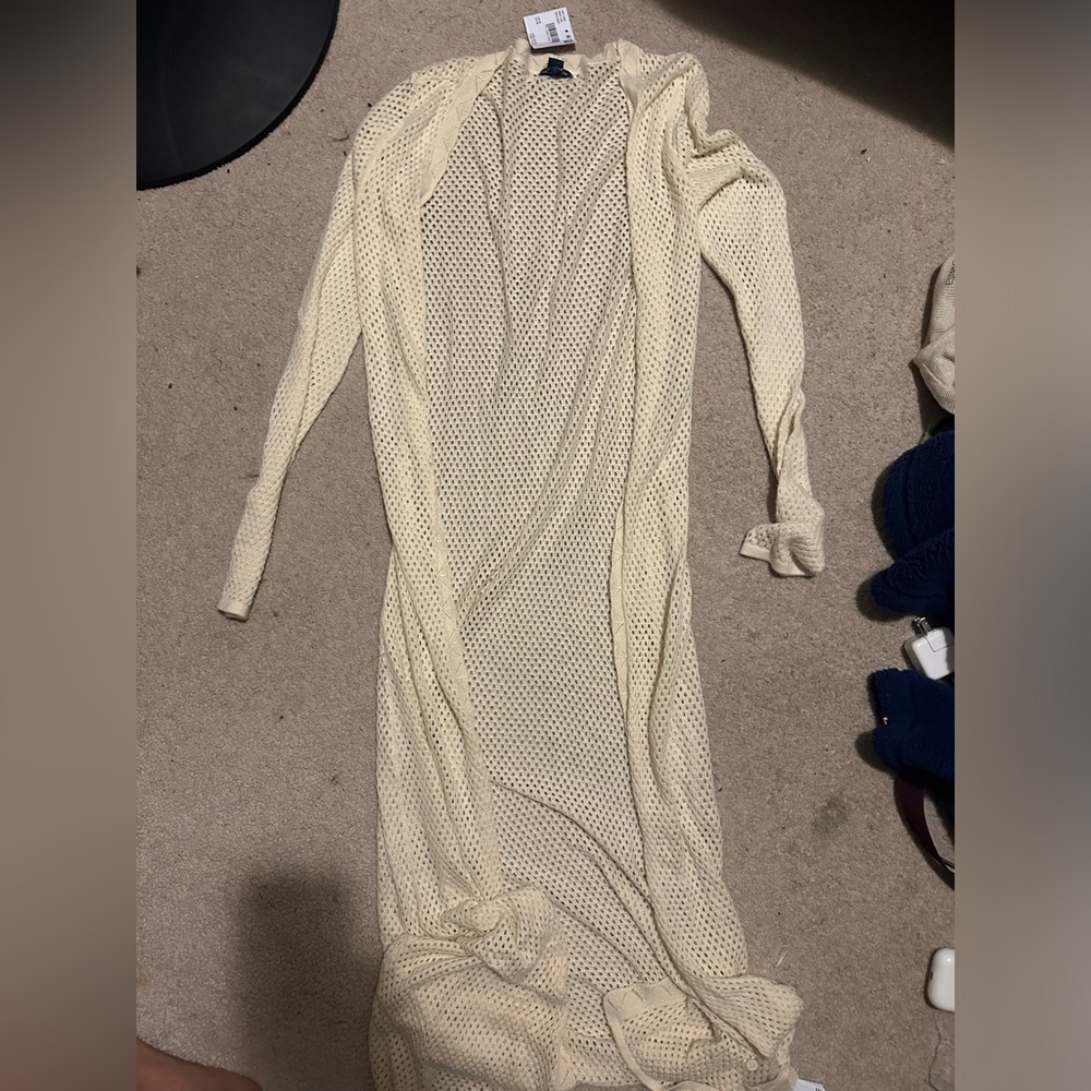 NWT American Eagle beige long duster crochet sweater size M